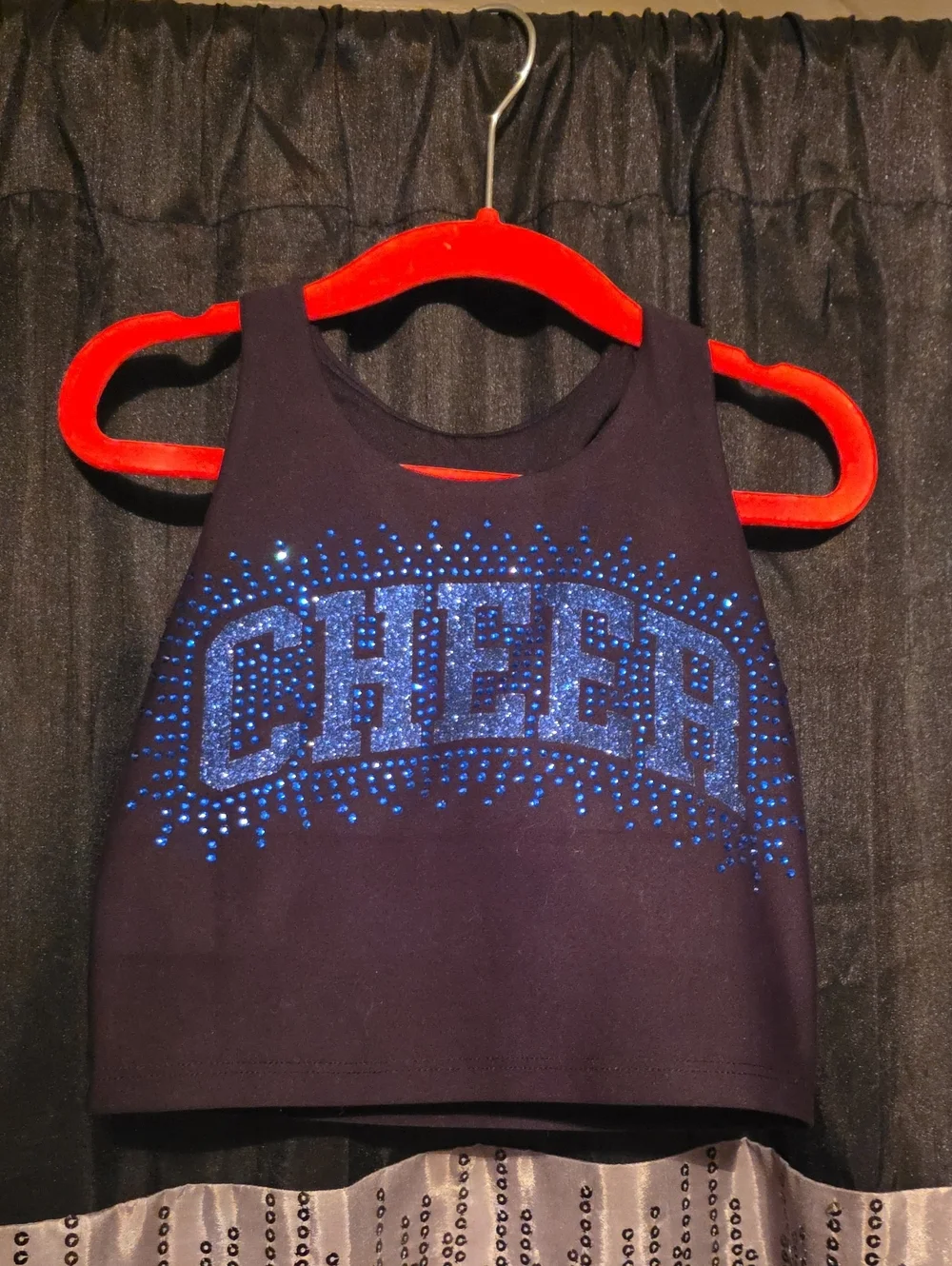 Old Navy Black Tank Top with Blue Rhinestone CHEER